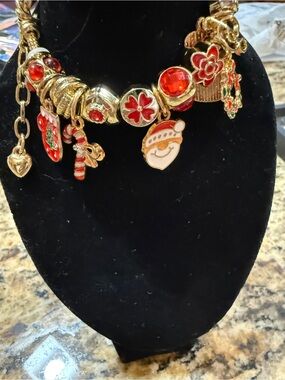 Gold-Tone Holiday Charm Bracelet with Red Accents
